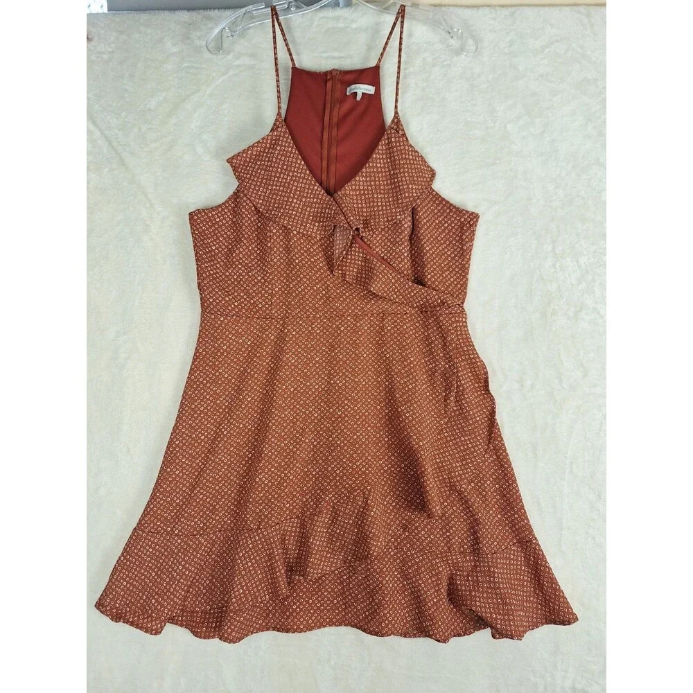 Womens Dress Size XL Orange Ruffle Wrap Spaghetti Straps Charlotte Russe Y2k Zip